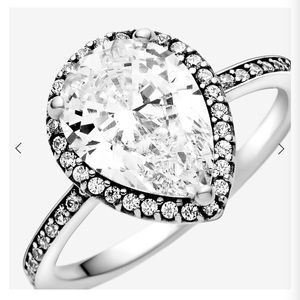 Sparking Teardrop Halo Ring - sterling silver / CZ